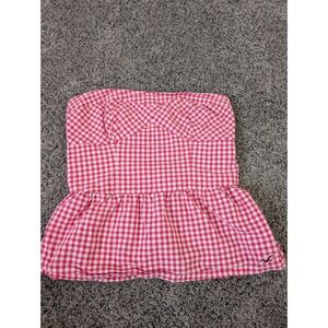 Y2K Hollister Gingham Strapless Peplum Top Pink White Women's‎ Size Medium